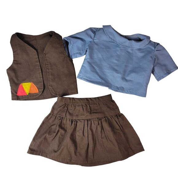 Brownie Scout Outfit Clothes for 18" Doll Vest Skirt Top Hook Loop Close AG OG - Picture 4 of 10